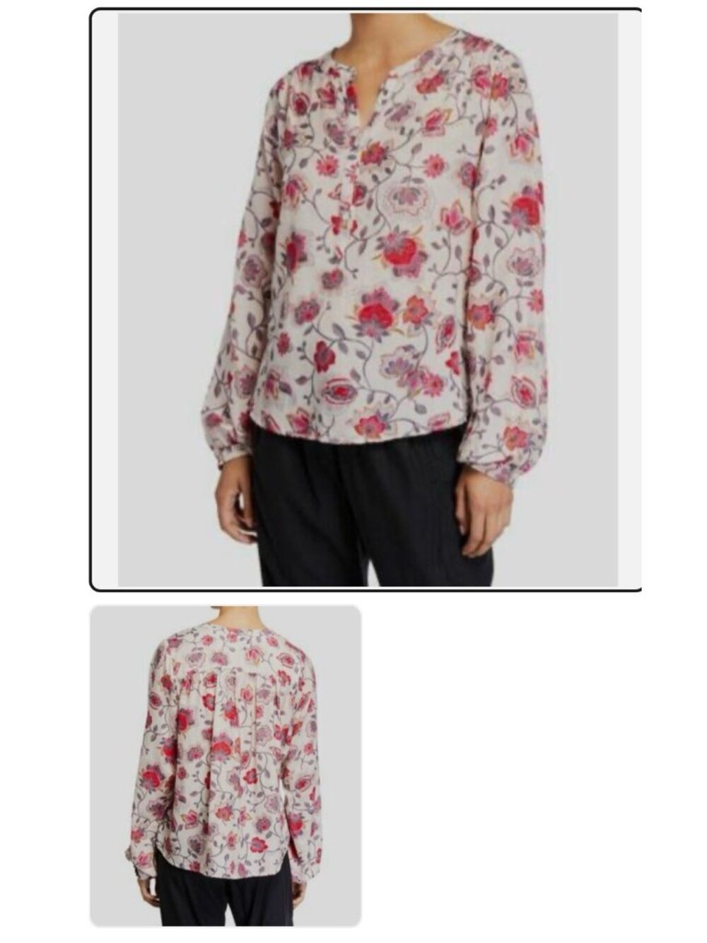 $212 Xirena Women Pink Floral Hansen Long Sleeve Silk Blend Blouse Top XS Boho